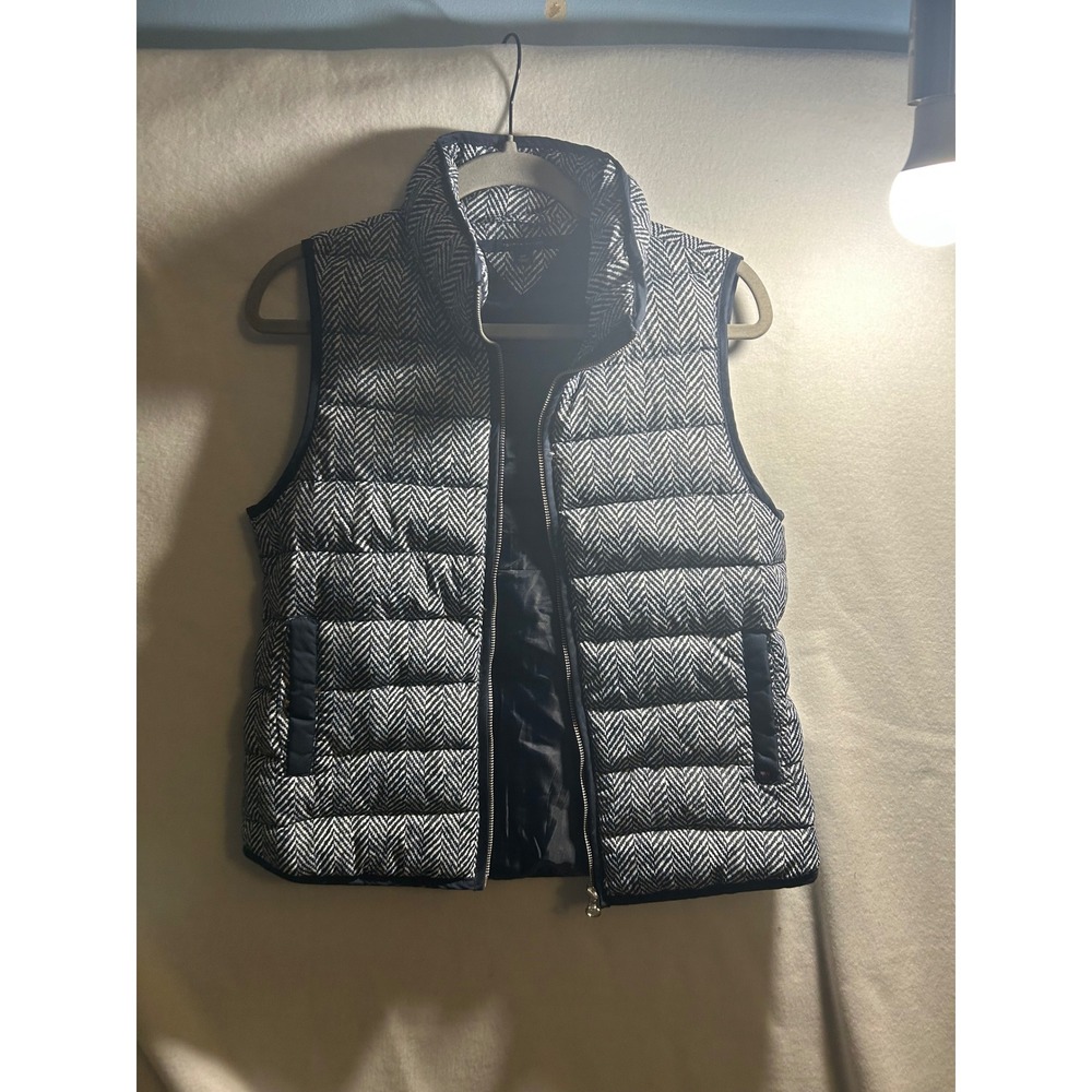 Tommy Hilfiger Puffer Vest Navy Blue White Herringbone Quilted Zip Up‎ Small